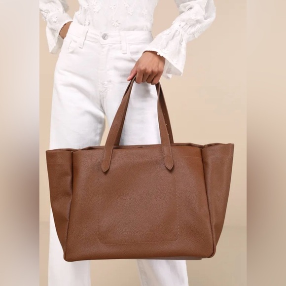 Lulus Toni Brown Vegan Leather Tote Bag - Picture 2 of 16